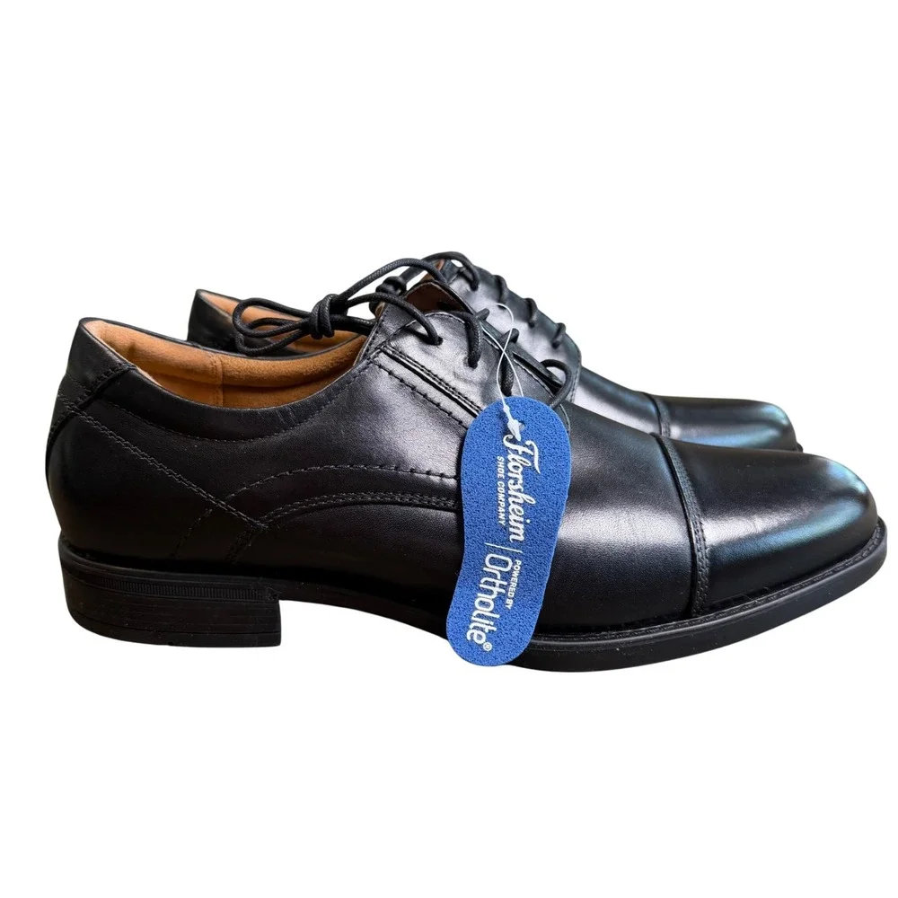 Florsheim Mens Black Leather Cap Toe Derby Dress Shoes 12138-001 Size 9D NWT